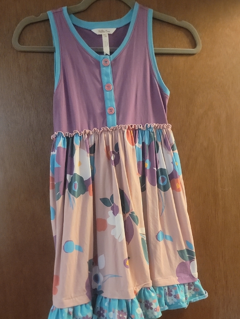 Matilda Jane Purple & Peach Floral Tank Dress with Aqua Trim